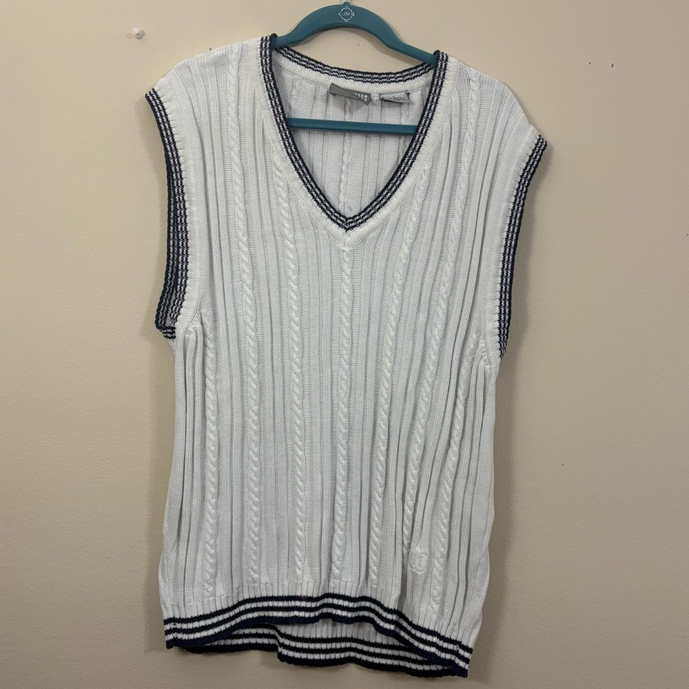 Vintage Wilson Knit Sweater Vest mens large white with blue stripes cl